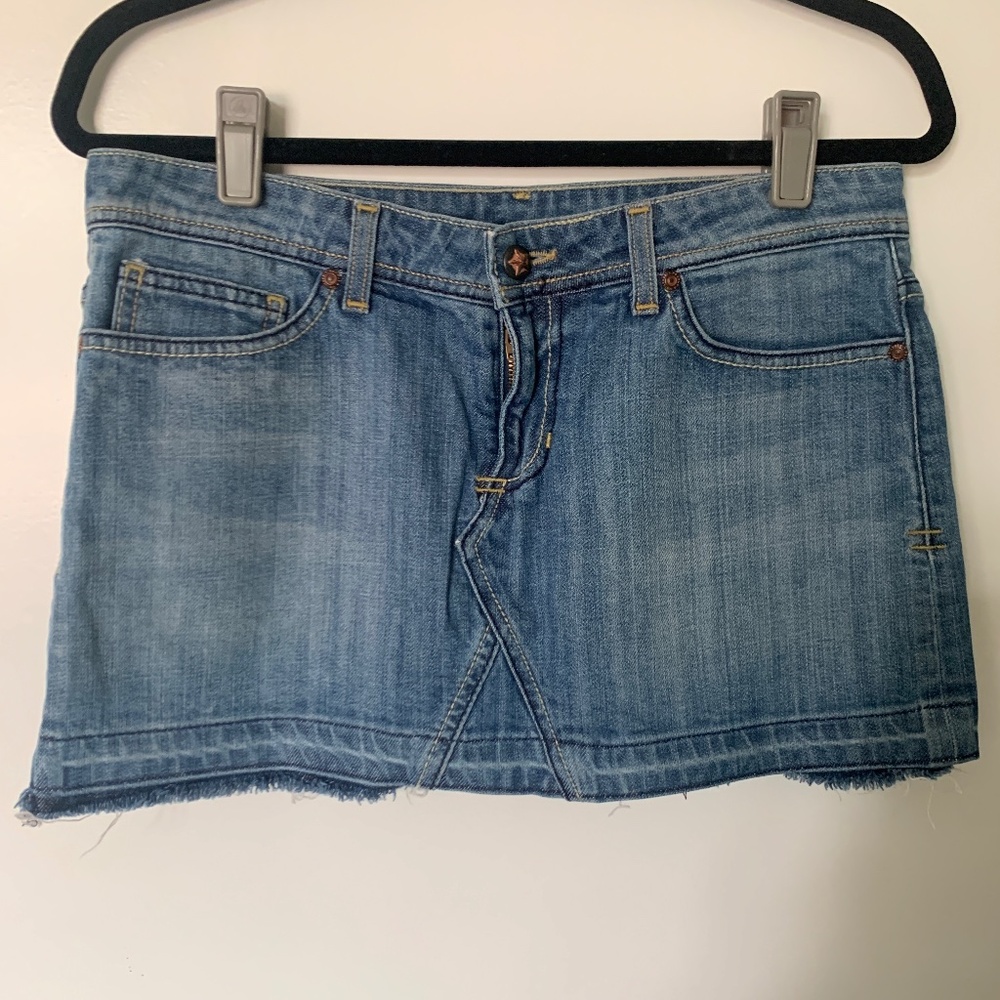 People’s Liberation Jean Mini Skirt With Frayed Hem